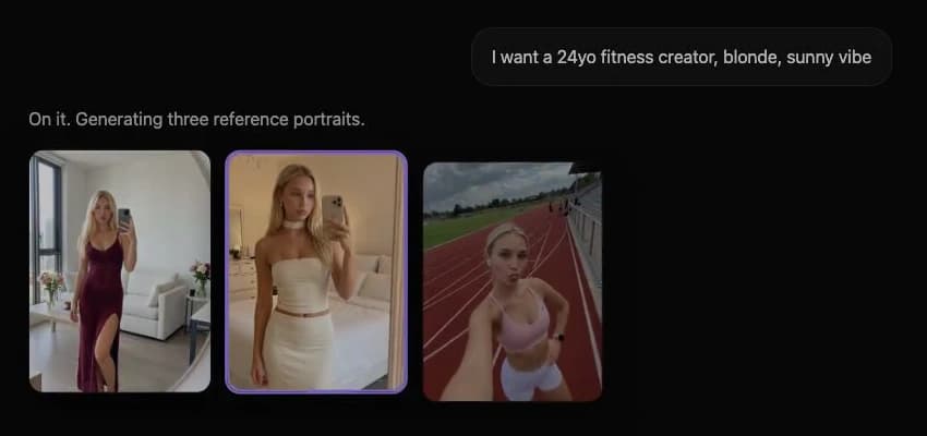 Prism onboarding walkthrough showing a character description and portrait reference candidates